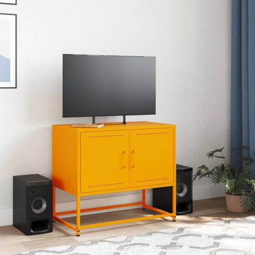 Meuble TV jaune moutarde 68,5x39x60,5 cm acier - Photo n°3; ?>