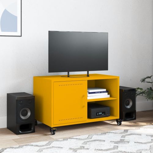 Meuble TV jaune moutarde 68x39x43,5 cm acier laminé à froid - Photo n°3; ?>