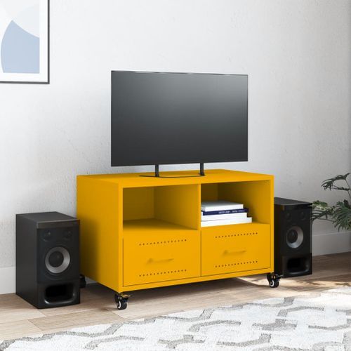 Meuble TV jaune moutarde 68x39x43,5 cm acier laminé à froid - Photo n°3; ?>