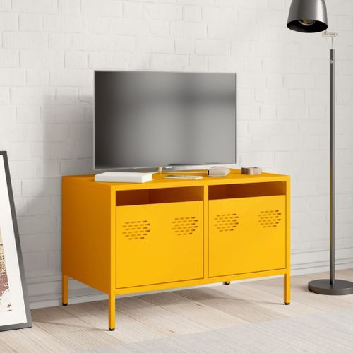 Meuble TV jaune moutarde 68x39x43,5 cm acier laminé à froid - Photo n°3; ?>