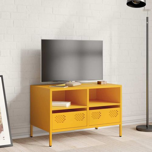 Meuble TV jaune moutarde 68x39x43,5 cm acier laminé à froid - Photo n°3; ?>