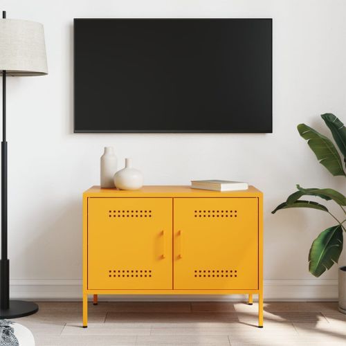 Meuble TV jaune moutarde 68x39x50,5 cm acier - Photo n°3; ?>