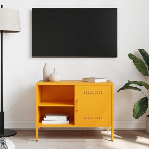 Meuble TV jaune moutarde 68x39x50,5 cm acier - Photo n°3; ?>