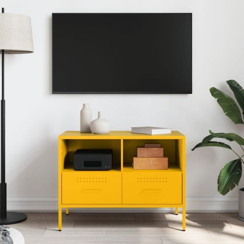 Meuble TV jaune moutarde 68x39x50,5 cm acier laminé à froid - Photo n°3; ?>