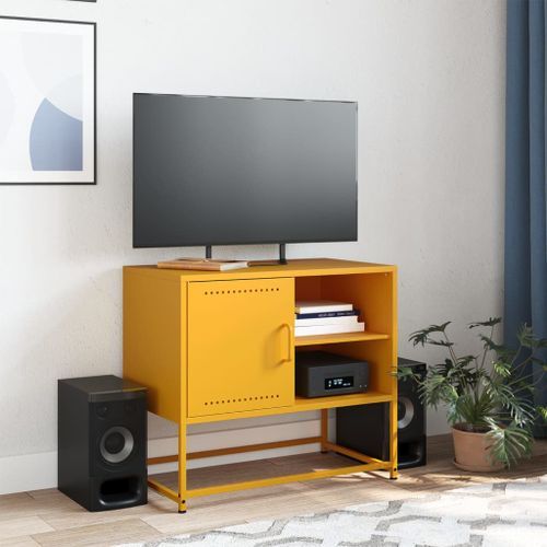 Meuble TV jaune moutarde 68x39x60,5 cm acier - Photo n°3; ?>