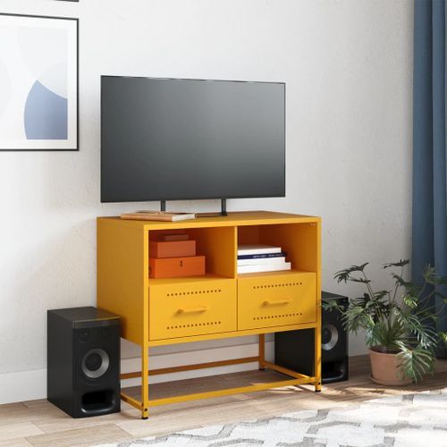 Meuble TV jaune moutarde 68x39x60,5 cm acier - Photo n°3; ?>