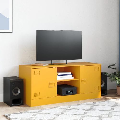 Meuble TV jaune moutarde 99x39x44 cm acier - Photo n°3; ?>