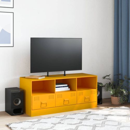 Meuble TV jaune moutarde 99x39x44 cm acier - Photo n°3; ?>