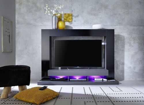 Meuble TV laqué noir à led Luxo - Photo n°2; ?>