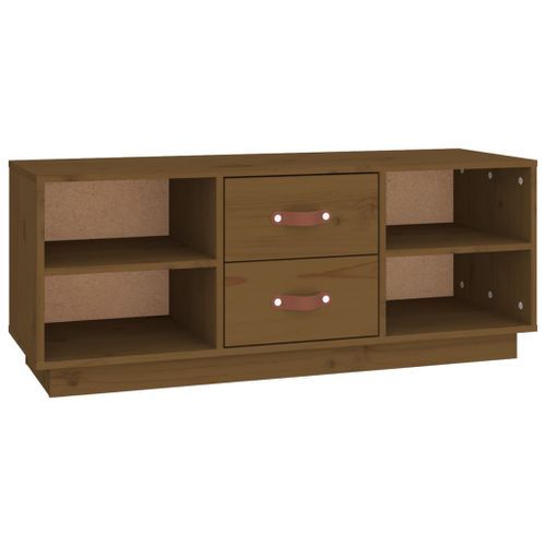 Meuble TV Marron miel 100x34x40 cm Bois de pin massif - Photo n°2; ?>