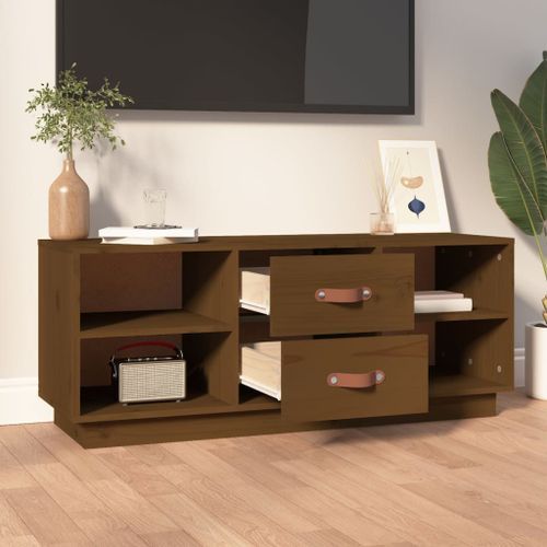 Meuble TV Marron miel 100x34x40 cm Bois de pin massif - Photo n°3; ?>