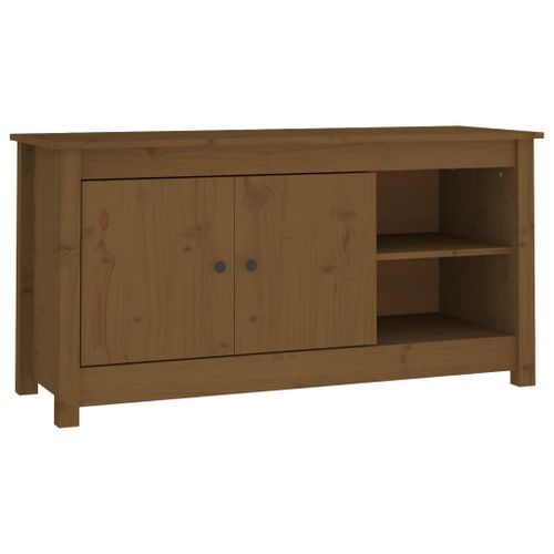 Meuble TV Marron miel 103x36,5x52 cm Bois de pin massif - Photo n°2; ?>