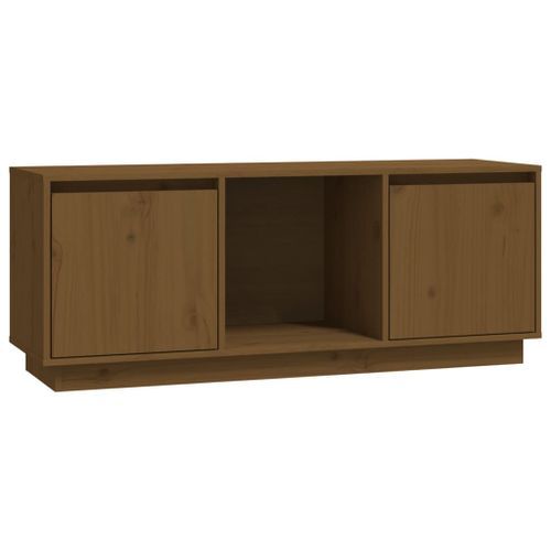 Meuble TV Marron miel 110,5x35x44 cm Bois de pin massif - Photo n°2; ?>