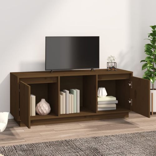 Meuble TV Marron miel 110,5x35x44 cm Bois de pin massif - Photo n°3; ?>