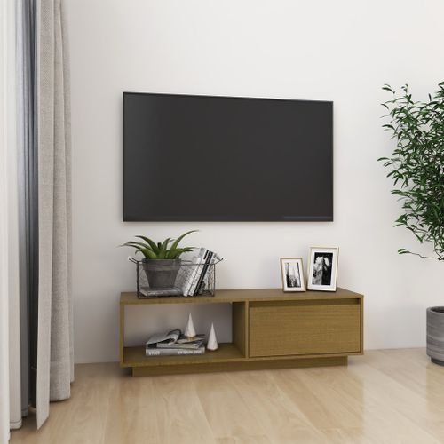 Meuble TV Marron miel 110x30x33,5 cm Bois de pin massif - Photo n°2; ?>