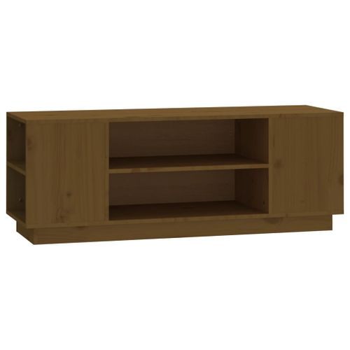 Meuble TV Marron miel 110x35x40,5 cm Bois de pin massif - Photo n°2; ?>