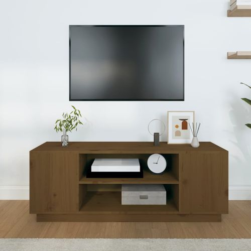 Meuble TV Marron miel 110x35x40,5 cm Bois de pin massif - Photo n°3; ?>