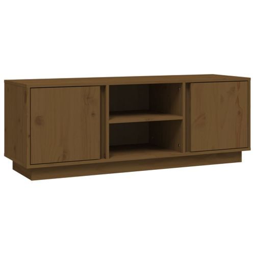 Meuble TV Marron miel 110x35x40,5 cm Bois de pin massif - Photo n°2; ?>