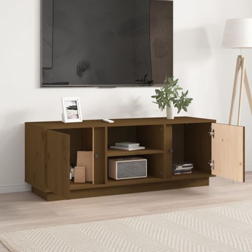 Meuble TV Marron miel 110x35x40,5 cm Bois de pin massif - Photo n°3; ?>