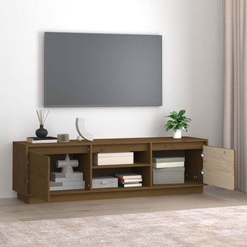 Meuble TV Marron miel 140x35x40 cm Bois de pin massif - Photo n°3; ?>