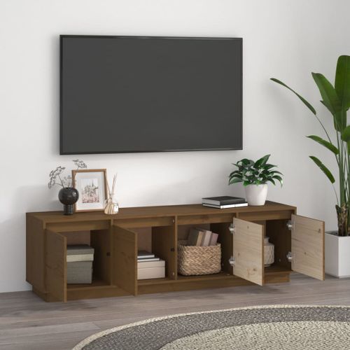 Meuble TV Marron miel 156x37x45 cm Bois de pin massif - Photo n°3; ?>