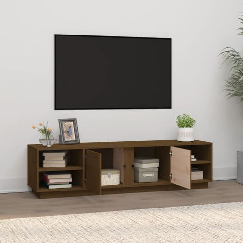 Meuble TV Marron miel 156x40x40 cm Bois de pin massif - Photo n°3; ?>