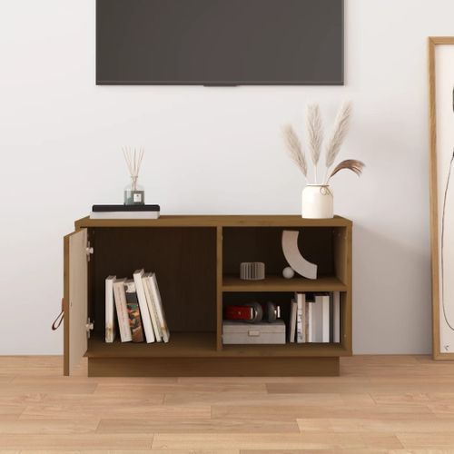 Meuble TV Marron miel 70x34x40 cm Bois de pin massif - Photo n°3; ?>