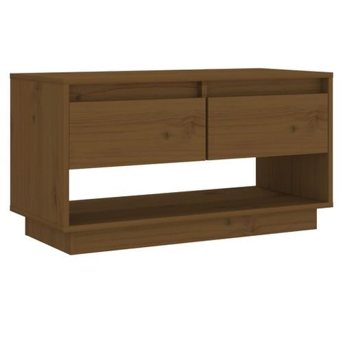 Meuble TV Marron miel 74x34x40 cm Bois de pin massif - Photo n°2; ?>