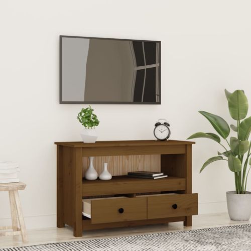 Meuble TV Marron miel 79x35x52 cm Bois de pin massif - Photo n°3; ?>