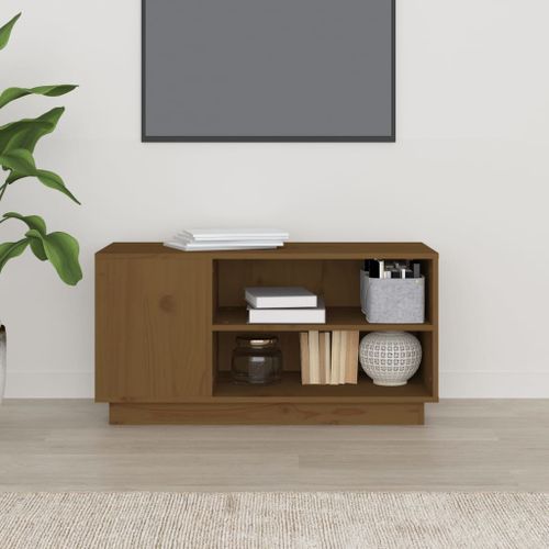 Meuble TV Marron miel 80x35x40,5 cm Bois de pin massif - Photo n°3; ?>