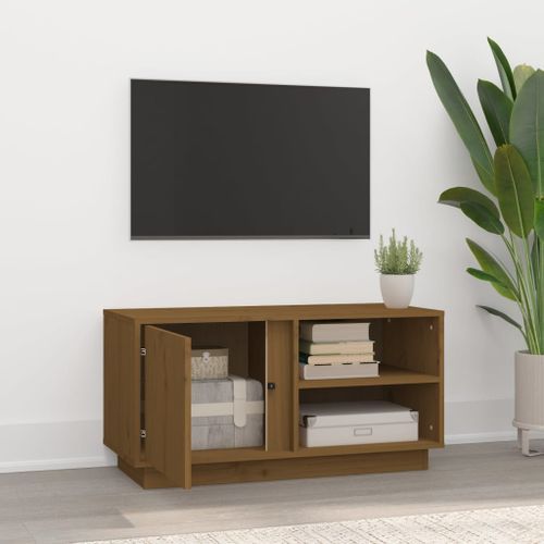 Meuble TV Marron miel 80x35x40,5 cm Bois de pin massif - Photo n°3; ?>