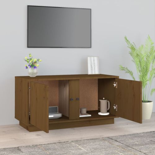 Meuble TV Marron miel 80x35x40,5 cm Bois de pin massif - Photo n°3; ?>