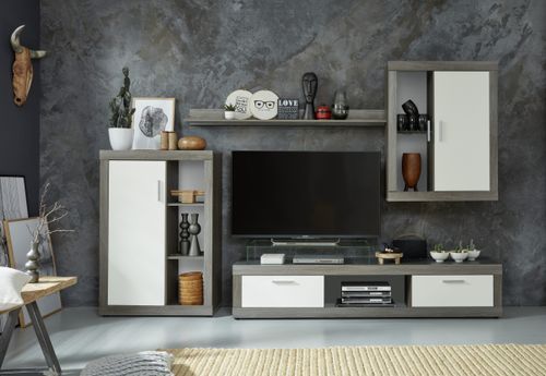 Meuble TV modulable blanc et gris Siska 295 cm - Photo n°2; ?>
