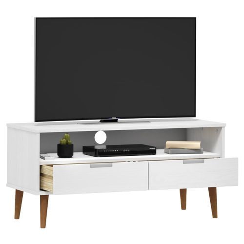 Meuble TV MOLDE Blanc 106x40x49 cm Bois de pin massif - Photo n°3; ?>