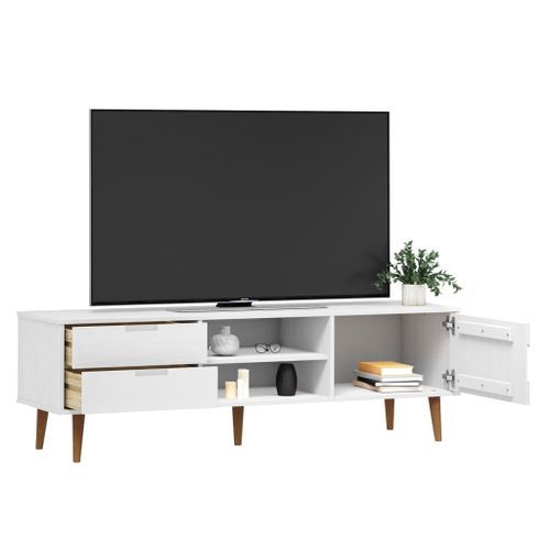 Meuble TV MOLDE Blanc 158x40x49 cm Bois de pin massif - Photo n°3; ?>