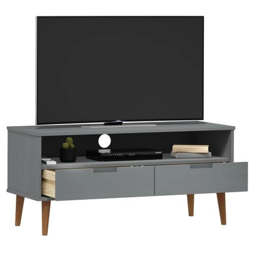 Meuble TV MOLDE Gris 106x40x49 cm Bois de pin massif - Photo n°3; ?>