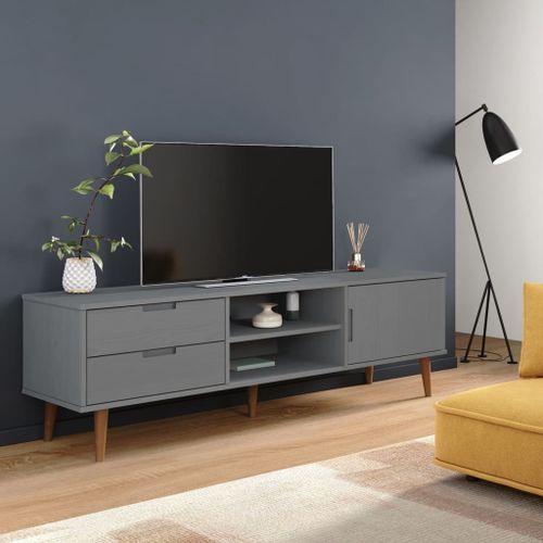 Meuble TV MOLDE Gris 158x40x49 cm Bois de pin massif - Photo n°2; ?>