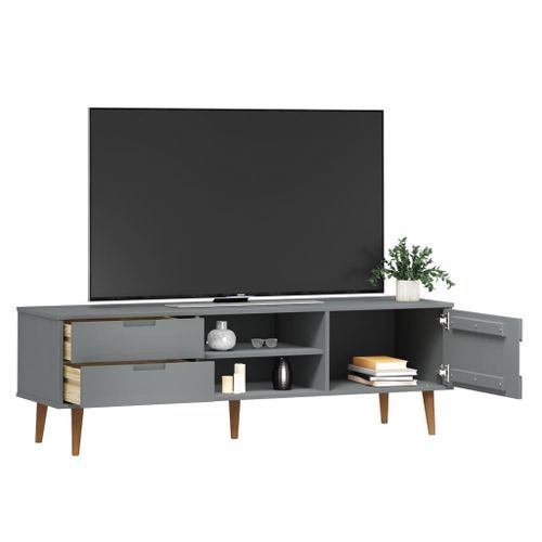 Meuble TV MOLDE Gris 158x40x49 cm Bois de pin massif - Photo n°3; ?>