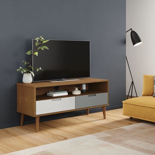 Meuble TV MOLDE Marron 106x40x49 cm Bois de pin massif - Photo n°2; ?>