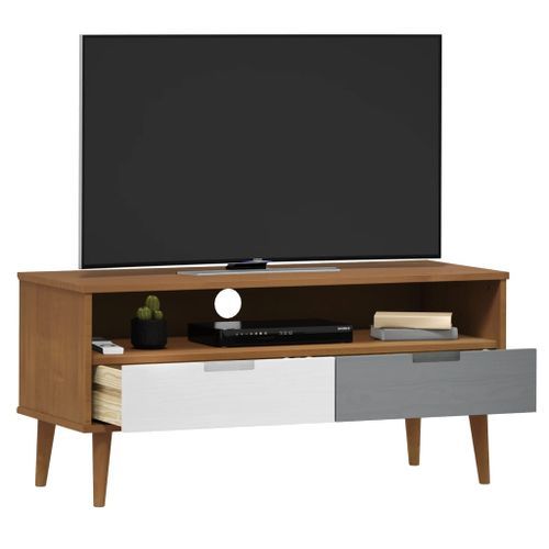 Meuble TV MOLDE Marron 106x40x49 cm Bois de pin massif - Photo n°3; ?>