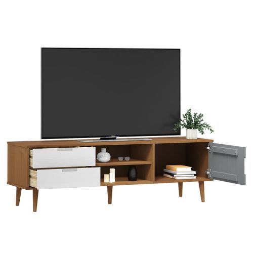 Meuble TV MOLDE Marron 158x40x49 cm Bois de pin massif - Photo n°3; ?>