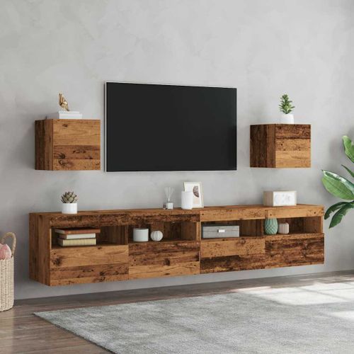 Meuble TV mural 2 pcs vieux bois 30,5x30x30 cm - Photo n°3; ?>