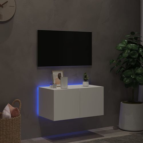 Meuble TV mural avec lumières LED blanc 60x35x31 cm - Photo n°3; ?>