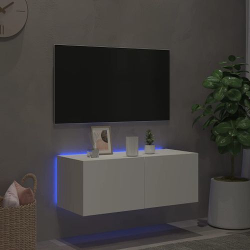 Meuble TV mural avec lumières LED blanc 80x35x31 cm - Photo n°3; ?>