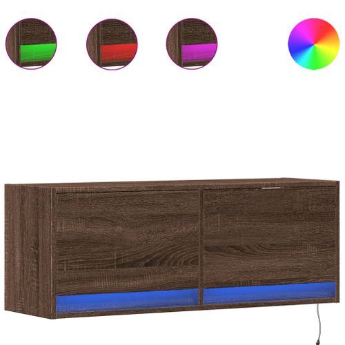 Meuble TV mural avec lumières LED chêne marron 100x31x35 cm - Photo n°2; ?>