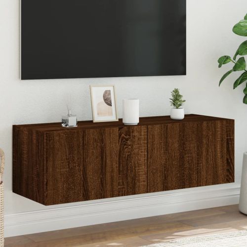 Meuble TV mural avec lumières LED chêne marron 100x35x31 cm - Photo n°2; ?>