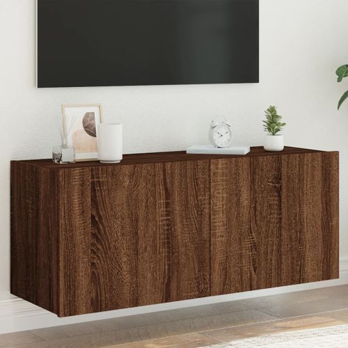 Meuble TV mural avec lumières LED chêne marron 100x35x41 cm - Photo n°2; ?>