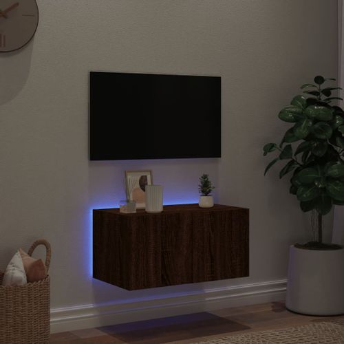 Meuble TV mural avec lumières LED chêne marron 60x35x31 cm - Photo n°3; ?>