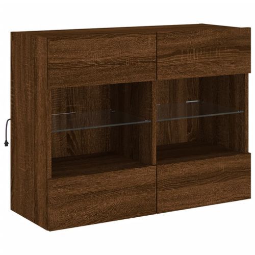 Meuble TV mural avec lumières LED chêne marron 78,5x30x60,5 cm - Photo n°3; ?>