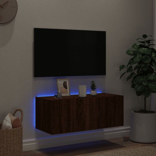 Meuble TV mural avec lumières LED chêne marron 80x35x31 cm - Photo n°3; ?>